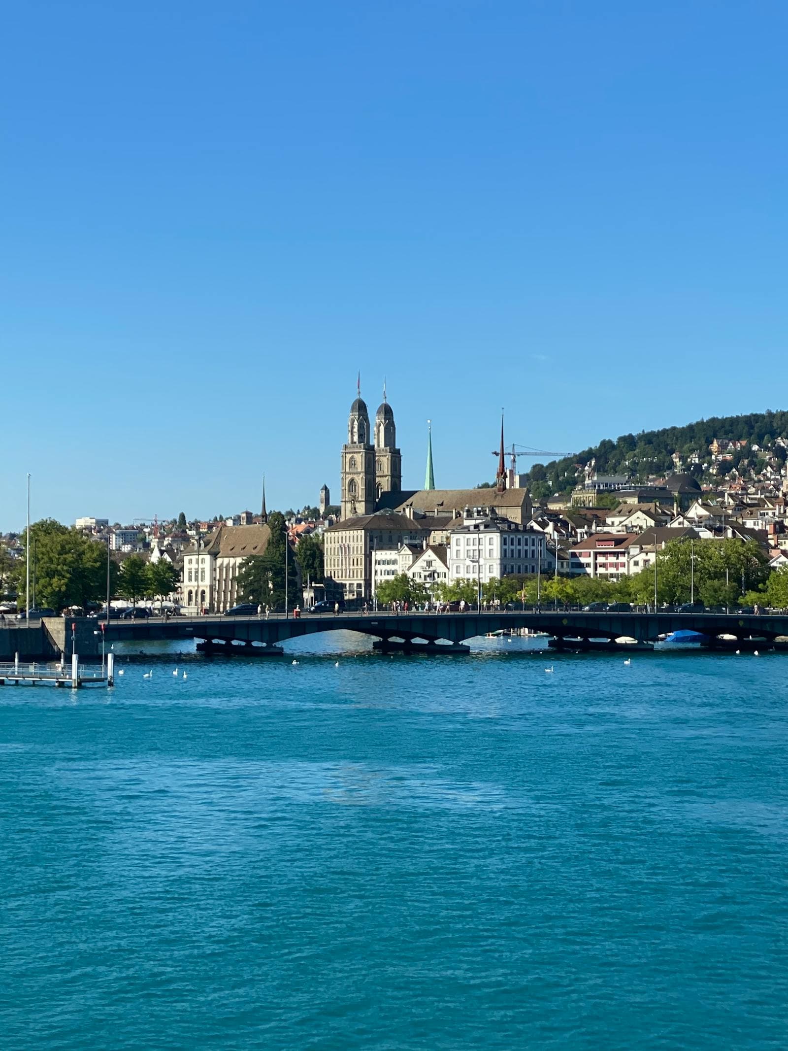 Grossmünster church and Limmat river in Zürich, Switzerland